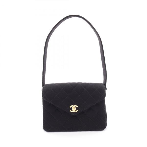 CHANEL Matelasse Shoulder hand Bag cotton Black Used Women GHW