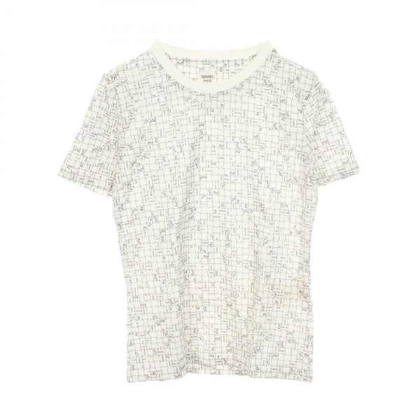 HERMES Bolduc Check Crew Neck T-shirt #38 5E4645DK cotton White White Used Women
