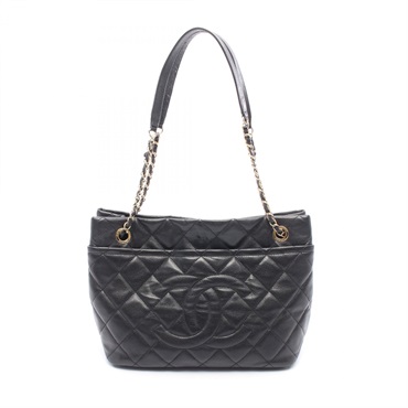 CHANEL Matelasse COCO Mark Shoulder Tote Bag Grained Calfskin Black Used GHW