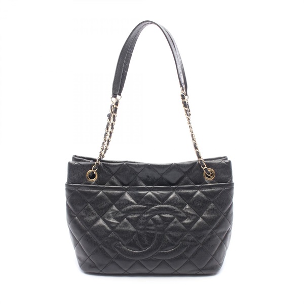 CHANEL Matelasse COCO Mark Shoulder Tote Bag Grained Calfskin Black Used GHW