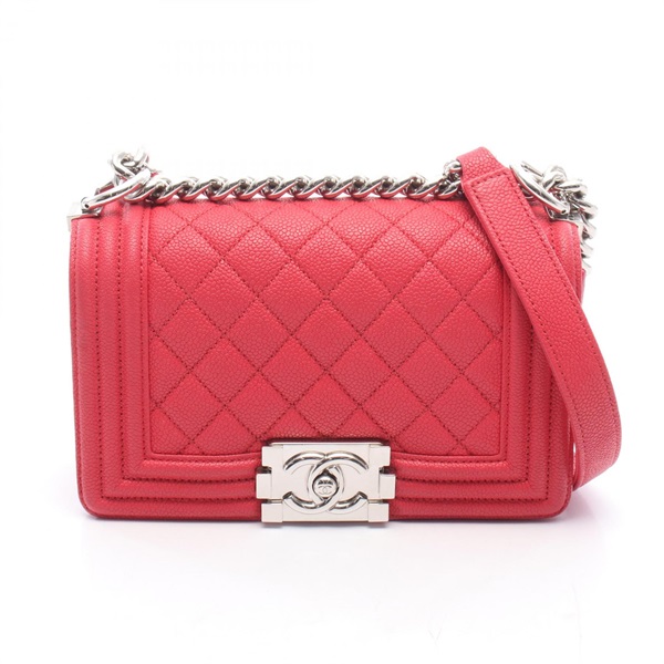 CHANEL Boy Chanel Small Chain Shoulder Bag A67085 Leather Red Used Women SHW CC
