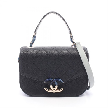 CHANEL Matelasse Half Coco Shoulder Hand Bag Grained Calfskin Black Used GHW CC