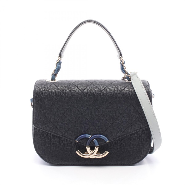 CHANEL Matelasse Half Coco Shoulder Hand Bag Grained Calfskin Black Used GHW CC