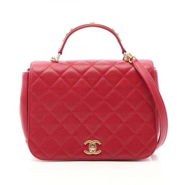 CHANEL Matelasse Top Handle Crossbody Shoulder Bag Calf leather Red GHW Used CC