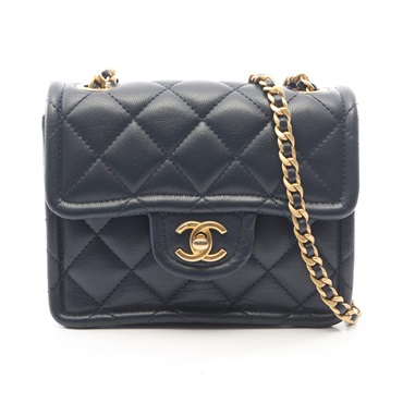 CHANEL Matelasse Chain Shoulder Bag Lamb sheep leather Navy Used Women GHW CC