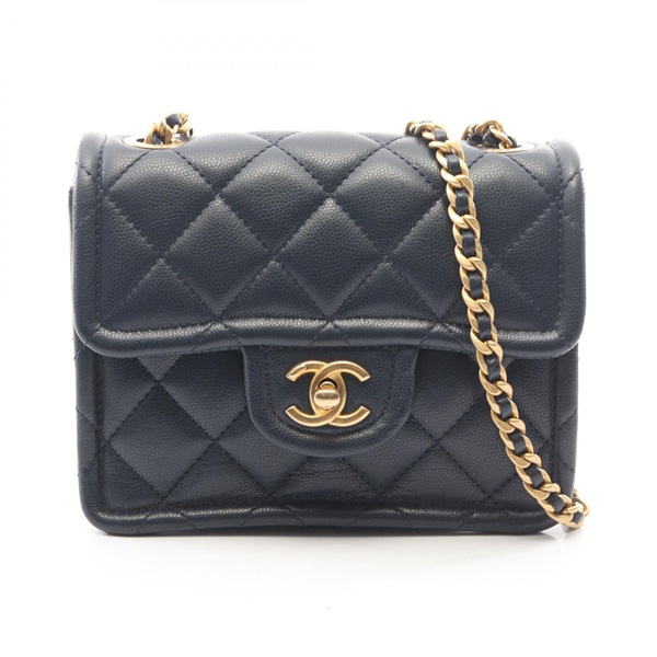 CHANEL Matelasse Chain Shoulder Bag Lamb sheep leather Navy Used Women GHW CC
