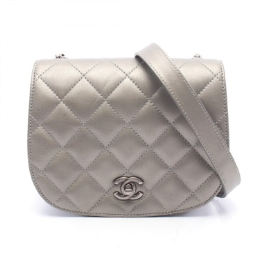 CHANEL Matelasse Round Flap Small Metallic Shoulder Crossbody Bag leather Used