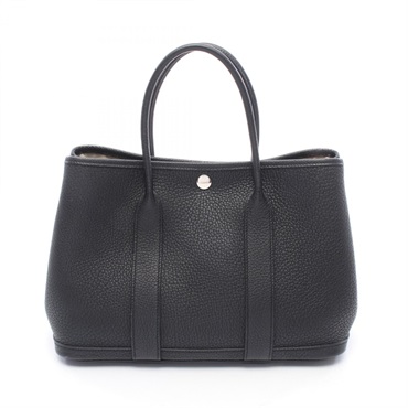 HERMES Garden party PM Tote hand Bag U Negonda leather Black Used Women SHW