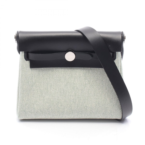 HERMES Herbag Zip Mini Shoulder crossbody Bag G Toile H Hunter Vert moyen SHW