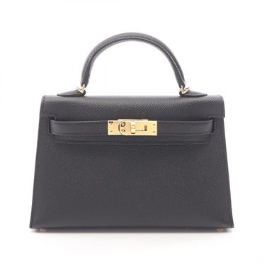 HERMES Mini Kelly 2 outside stitched shoulder Handbag G Epsom Black Used GHW