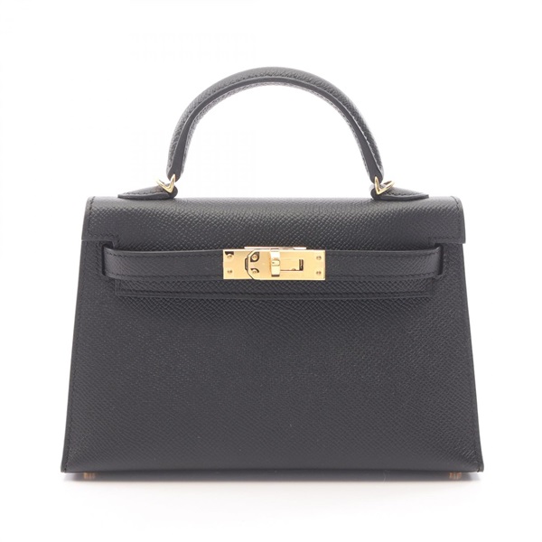 HERMES Mini Kelly 2 outside stitched shoulder Handbag G Epsom Black Used GHW