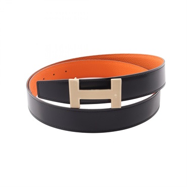 HERMES Constance H Reversible Belt Box calf Togo leather Black Orange GHW Used T