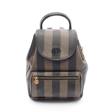 FENDI Pequin Rucksack Backpack PVC coated canvas leather Brown Black Used Women