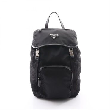 PRADA Triangle logo Rucksack Backpack Nylon Saffiano leather Black Used unisex