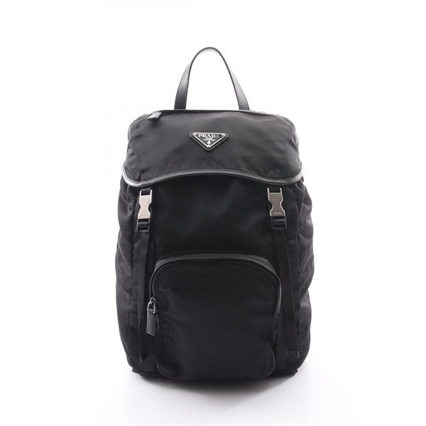 PRADA Triangle logo Rucksack Backpack Nylon Saffiano leather Black Used unisex