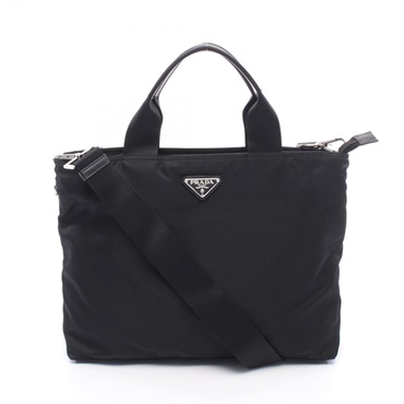 PRADA Triangle logo Shoulder Crossbody Tote Bag Nylon leather Black Used Women