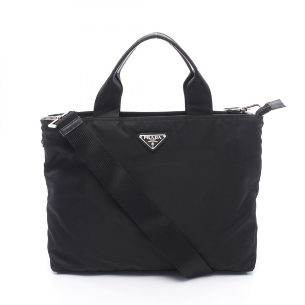 PRADA Triangle logo Shoulder Crossbody Tote Bag Nylon leather Black Used Women