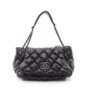 CHANEL Bubble Quilt Chain Shoulder Handbag Lamb leather Black SHW Used Coco CC