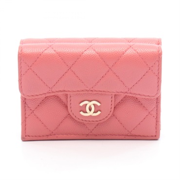 CHANEL Classic Small Flap Wallet Matelasse Tri-fold wallet Leather Pink Used GHW