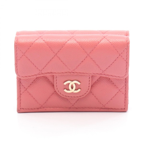CHANEL Classic Small Flap Wallet Matelasse Tri-fold wallet Leather Pink Used GHW