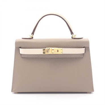 HERMES Mini Kelly 2 Shoulder Handbag Epsom leather Beige White Used GHW W