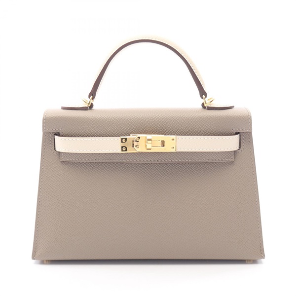 HERMES Mini Kelly 2 Shoulder Handbag Epsom leather Beige White Used GHW W