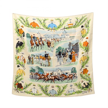 HERMES Carre 90 CHANTILLY Scarf Stole Wrap silk Beige Multicolor Used Women