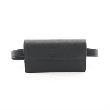 PRADA Waist Belt Bum Bag Saffiano Calf leather Black SHW Used Women