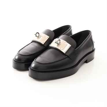 HERMES Hot Kelly Buckle Leather Loafers Shoes #35 leather Black Women
