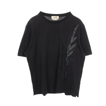 HERMES Herbarium print Short sleeve Top T-shirt cotton Black Used Women size M