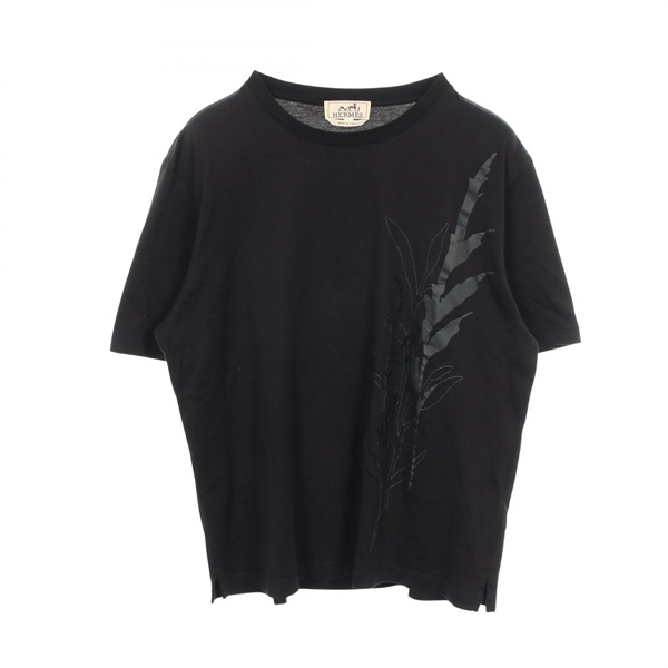 HERMES Herbarium print Short sleeve Top T-shirt cotton Black Used Women size M