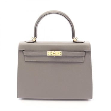 HERMES Kelly 25 Sellier Shoulder Handbag Epsom leather Gris Meyer GHW Used U