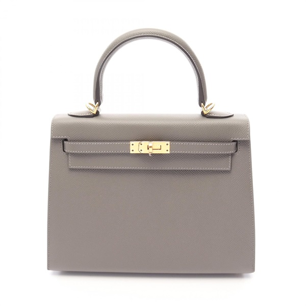 HERMES Kelly 25 Sellier Shoulder Handbag Epsom leather Gris Meyer GHW Used U