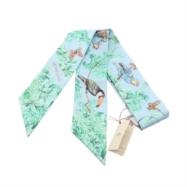 HERMES Twilly EQUATEUR Ribbon Scarf Wrap silk Blue Multicolor Preowned Women