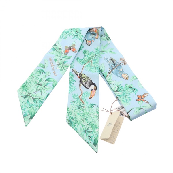 HERMES Twilly EQUATEUR Ribbon Scarf Wrap silk Blue Multicolor Preowned Women