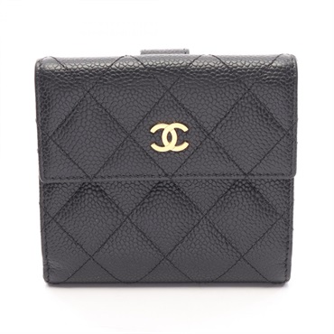 CHANEL Matelasse Double Snap Wallet Purse Grained Calf leather Black GHW Used CC