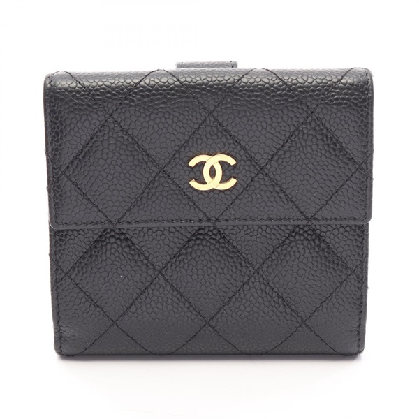 CHANEL Matelasse Double Snap Wallet Purse Grained Calf leather Black GHW Used CC