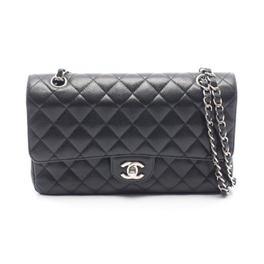 CHANEL Matelasse W flap chain Shoulder Bag leather Black Used Women SHW