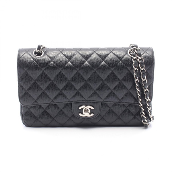 CHANEL Matelasse W flap chain Shoulder Bag leather Black Used Women SHW