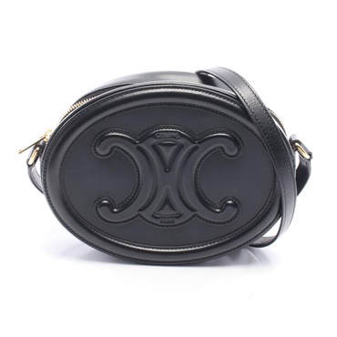 CELINE Cuir Triomphe Oval Shoulder crossbody Bag 198603DXC leather Black Used