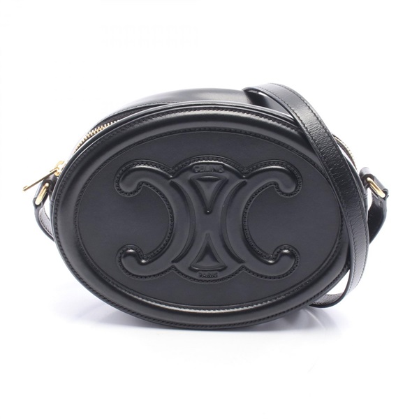 CELINE Cuir Triomphe Oval Shoulder crossbody Bag 198603DXC leather Black Used