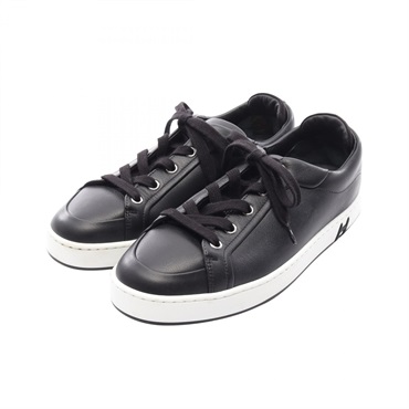 HERMES Kid Lace up Sneakers Shoes #37.5 leather Black White Used Women
