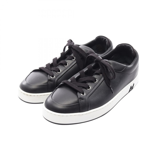 HERMES Kid Lace up Sneakers Shoes #37.5 leather Black White Used Women