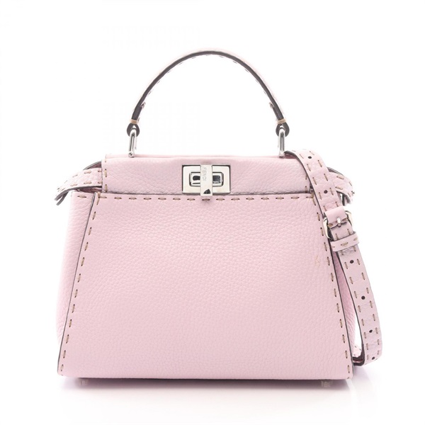 FENDI Mini Peekaboo Selleria Shoulder Crossbody Handbag leather Pink Used Women