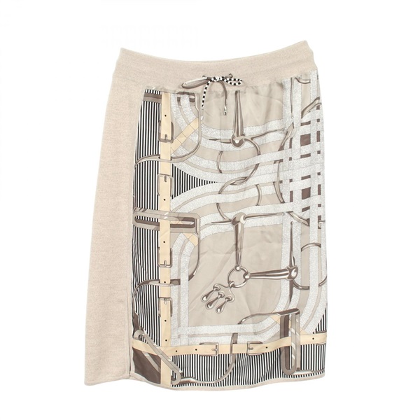 HERMES Panel Mors a Jouets Skirt #40 silk silk wool Beige Gray Used Women