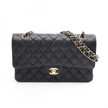 CHANEL Matelasse W flap chain Shoulder hand Bag leather Black Used Women GHW