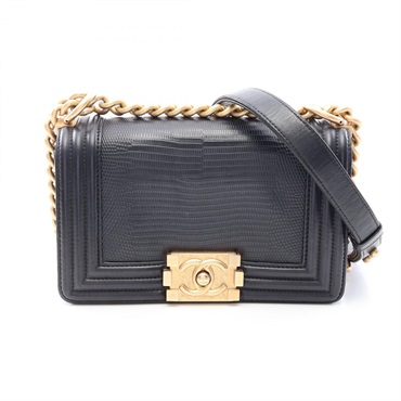 CHANEL Boy Chanel Small chain Shoulder Bag A67085 leather Black Used Women GHW
