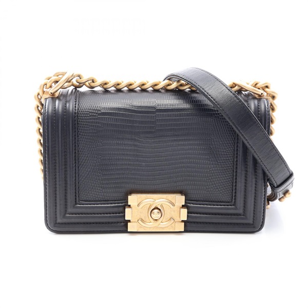 CHANEL Boy Chanel Small chain Shoulder Bag A67085 leather Black Used Women GHW