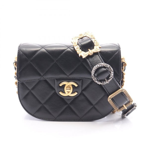 CHANEL Matelasse Shoulder crossbody chain hand Bag leather Black Used Women GHW