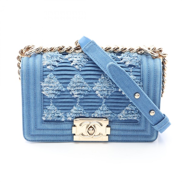 CHANEL Boy Chanel Small Shoulder hand Bag denim Blue Used Women GHW